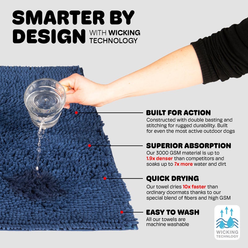Dog Gone Smart Dirty Dog Doormat - Fast Drying Rug with Super Gripper Backing for Clean Floors - Super Absorbent and Machine Washable Mat for Muddy Paws - Bermuda Blue - Image 4